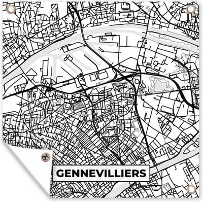 Tuin poster Frankrijk - Plattegrond - Gennevilliers - Stadskaart - Kaart - Zwart wit - 200x200 cm - Tuindoek