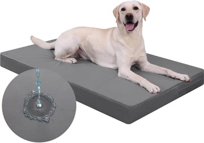 Famanu – Hondenbed - groot - waterdicht - dubbelzijdig - kunstleer - hondenmatras - afneembare wasbare hoes - mat - grijs - 104 x 68 x 8 cm