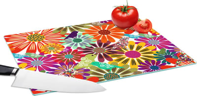 Glazen Snijplank - 39x28 - Regenboog - Bloemen - Patronen - Hippie - Snijplanken Glas