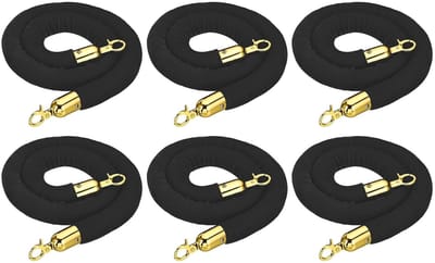 Zwarte Fluwelen Stand Touwset van 4Ft - 6 Stuks met Haakjes voor Poles en Wachtrijbeheer in Hotels en Theaters