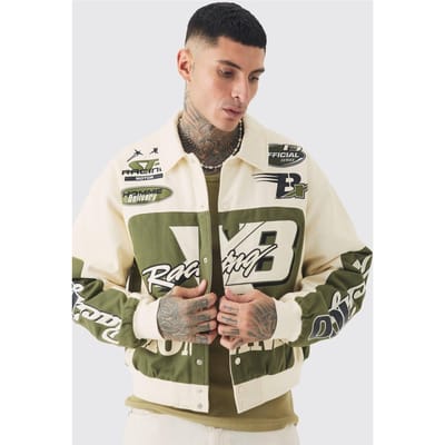 Tall Boxy Twill Homme Moto Jacket | Sage | Size Small
