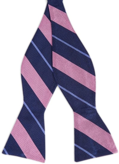 Marineblauwe Zijden Zelfbinder Vlinderdas met Roze & Pastelblauwe Accenten