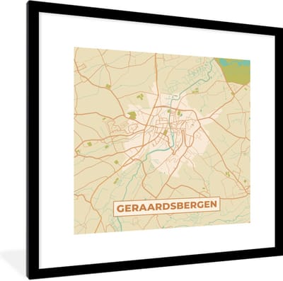 Fotolijst incl. Poster - Kaart - Stadskaart - Geraadsbergen - Vintage - Plattegrond - 40x40 cm - Posterlijst