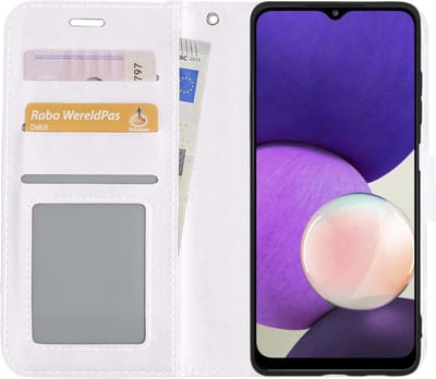Hoesje - Met Pasjeshouder - Geschikt voor Samsung Galaxy M22 - Luxe Bookcase Portemonee - Flip Case - Kunstleer Book Case - Flipcase - Book Cover - Walletcase - Portemonneehoes - Wit
