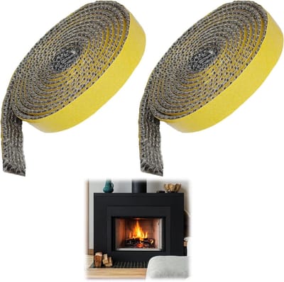 Dailygoods - Haardafdichting, zelfklevend, 2 stuks, 3 mm x 1 cm x 2 m, platte afdichting voor houtkachel, hittebestendig 550 graden Celsius, beschermende accessoires voor open haard en glas