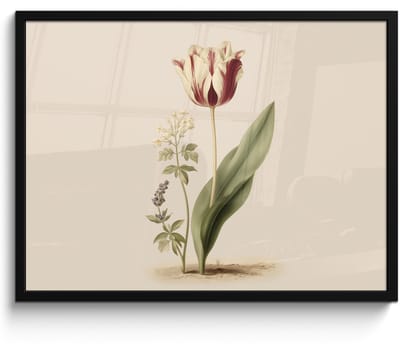 Poster in lijst - Fotolijst 80x60 cm - Posters - Tulp - Minimalistisch - Beige - Posterlijst zwart - Decoratie - Wanddecoratie woonkamer - Muurdecoratie slaapkamer