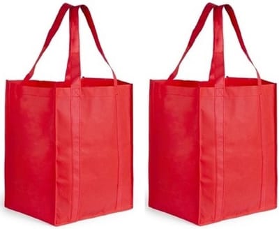 Boodschappen tas/shopper BIGGY - 2x - rood - 38 x 33 x 25 cm - Stevige boodschappentassen/shopper bag