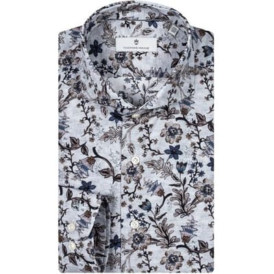 Thomas Maine Overhemd Allover Flower Pattern Bari Cutaway Lichtblauw-Multi / male