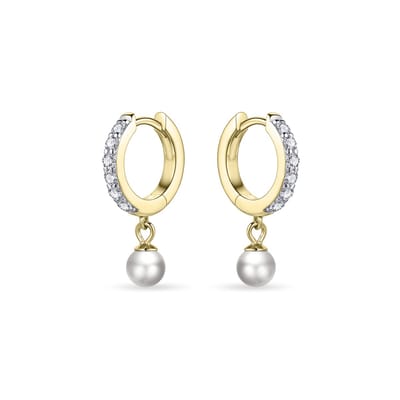 Jewels Inc. - Oorbellen - Oorringen gezet met Zirkonia en beweegbare Zirkonia Steen onder de oorring - 13.5mmØ - 2mm Breed - Geelgoud Verguld Zilver 925