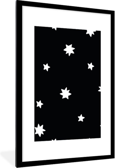 Fotolijst incl. Poster - Sterren - Zwart - Wit - Patronen - Jongens - Meisjes - Baby - Kind - 60x90 cm - Posterlijst