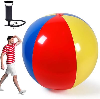 KZQ Opblaasbare strandbal – Enorme regenboogbal – Inclusief luchtpomp - Ø 100 cm - Groot opblaasbaar speelgoed voor zwembad, strandactiviteiten en feestjes in de zomer – Blauw, geel, rood
