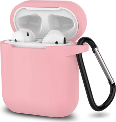 Hoesje geschikt voor Airpods 1 en 2 - Softcase - Sleutelhanger - Cover - Extra dun - Siliconen - Babyroze