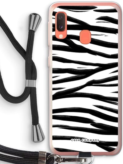 Case Company® - Hoesje met koord geschikt voor Samsung Galaxy A20e hoesje met Koord - Zebra pattern - Telefoonhoesje met Zwart Koord - Bescherming aan alle Kanten en Over de Schermrand