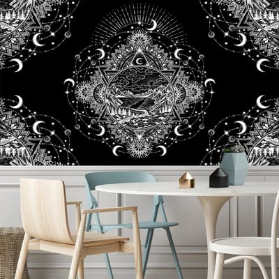 Wit Zwart Zon Maan Mandala Wandkleed Wanddecoratie Hemels Wandkleed Hippie Wandtapijten Slaapkamer Decoratie Psychedelisch Wandkleed 95x70CM gray