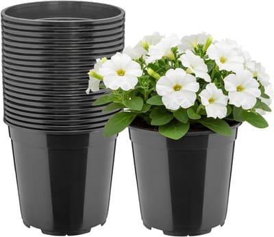 Garronda Set van 20 hoge ronde kunststof kweekpotten met drainagegaten (Zwart, Ø20 x 19 cm (4L)) GD-KW-RH