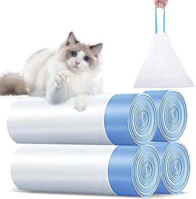 Vuilniszakken voor Kattentoiletten - Zelfreinigende Kattentoiletzakken met Draaggreep - Krasbestendige Huishoudelijke Afvalzakken - 4 Rollen/60 Stuks