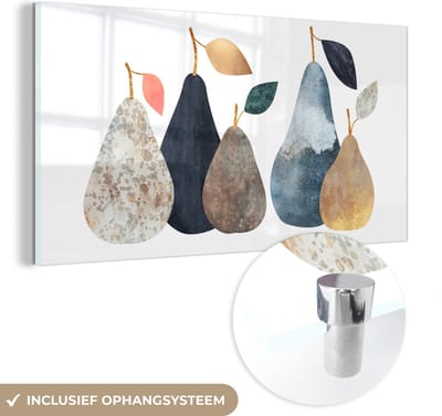 MuchoWow® Glasschilderij 40x20 cm - Schilderij acrylglas - Peer - Pastel - Fruit - Design - Foto op glas - Schilderijen