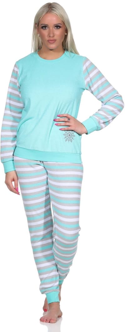 Ringetjes Badstof pyjama voor dames met lange mouwen en ijskristallen