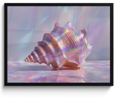 Poster in lijst - Fotolijst 70x50 cm - Posters - Schelp - Glanzend - Regenboogtinten - Posterlijst zwart - Decoratie - Wanddecoratie woonkamer - Muurdecoratie slaapkamer