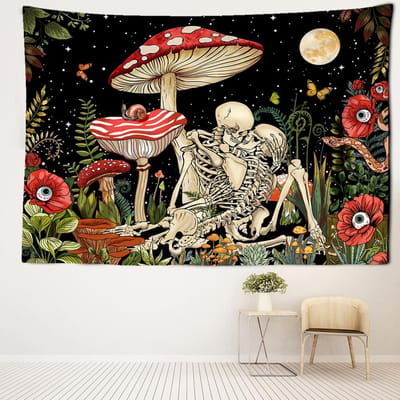 Skeletten En Paddenstoelen Wandtapijt Muurhanger Psychedelische Hekserij Esthetiek Kamer Hippie Tapiz Kunstenaar Huisdecoratie 95x70CM brown