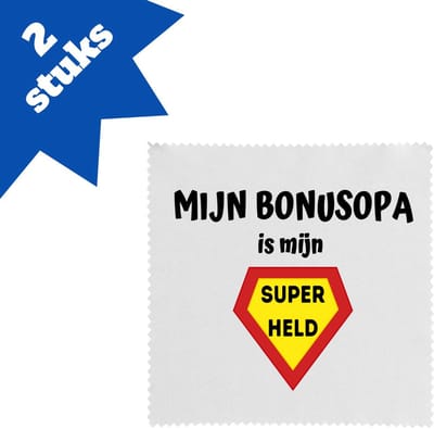 Akyol - mijn bonusopa is mijn superheld brillendoekjes - Opa - super bonusopa - verjaardag - cadeautje voor opa - opa artikelen - kado - geschenk - 17,8 bij 17,8 cm - 2 stuks