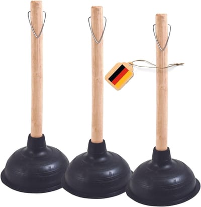 Novaliv 3-delige ontstopper afvoer 140 mm Ø zuignap afvoerontstopper toiletontstopper met houten handvat ontstopper WC-ontstopper met een diameter van 14,5 cm IDEAAL als afvoerontstopper voor verstopte afvoeren Pumpfix