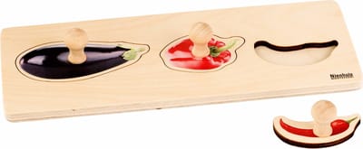 Nienhuis Montessori Kinderpuzzel Soorten Groente - 3 soorten groenten - Houten speelgoed - Houten puzzel - Educatief speelgoed - 3 stukjes - Vanaf 2 jaar