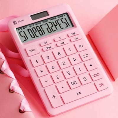 Rekenmachine Bureau - Zakrekenmachine Kantoor - Dagelijkse Berekeningen - Dubbele Stroomvoorziening - 12 Cijfers - Roze