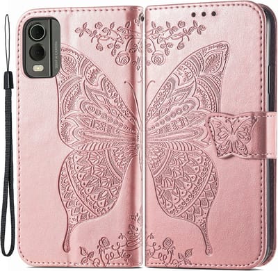 Coverup Hoesje - Geschikt voor Nokia C32 Hoesje - Coverup Vlinder Book Case - Rose Gold