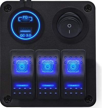 ProRide Schakelpaneel 12V voor Auto/Boot - USB Lader 2 poorten met Schakelaar - QC3.0 - 3 schakelaars