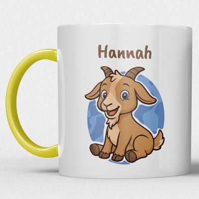 kindermok/kinderbeker | gepersonaliseerd met naam | met geit | geel | Schattige illustraties