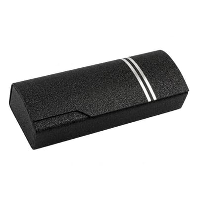 Zwarte glitter brillen koker unisex met zilverkleurige strepen – hardcase brillenkoker voor dames en heren – beschermende opberg case voor leesbril en zonnebril