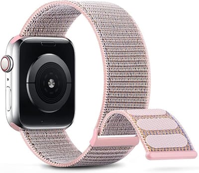 By Qubix - Geschikt voor Apple Watch bandje - Geschikt voor Apple Watch nylon sport loop bandje - Zand roze - Extra sterke klittenbandsluiting - Geschikt voor Apple Watch 38mm / 40mm / 41mm / 42mm - nylon - bandje iWatch