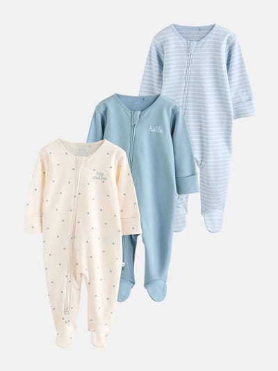 Next - Jongens - Set van 3 babypyjama's met tweewegritssluiting - Crème