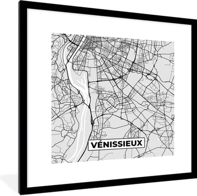 Fotolijst incl. Poster - Vénissieux - Plattegrond - Frankrijk - Kaart - Stadskaart - 40x40 cm - Posterlijst
