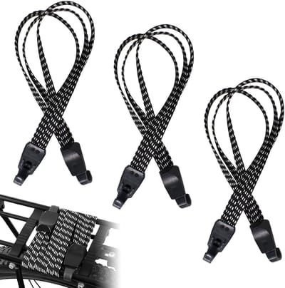 Set van 3 Elastische Touwen met Haken, Verstelbare Flat Elastische Straps voor Fiets en Motor, Zwart en Duurzaam