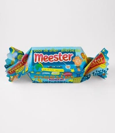 Snoeptoffee - Voor de allerbeste meester - Gevuld met Drop - In cadeauverpakking met gekleurd lint
