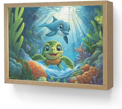 Nachtlampje 40x30 cm - Kinder lamp - Schildpad - Dolfijn - Oceaan - Tafellamp kinderkamer draadloos - Slaapkamer lampje - Bedlamp kinderen - Kinderlampje - Wandlamp babykamer - Nachtlampjes