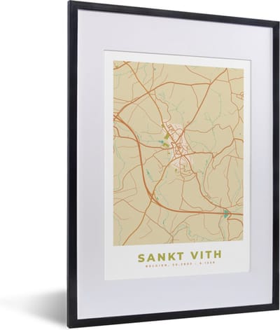 Fotolijst incl. Poster - Kaart - Stadskaart - Plattegrond - Vintage - Sankt Vith - 30x40 cm - Posterlijst