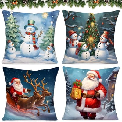 Kerst Kussenovertrekken - Kerst Decoratie Kussenslopen - Feestelijke Sfeer Creëren - Set van 4 Stuks - 45 x 45 cm