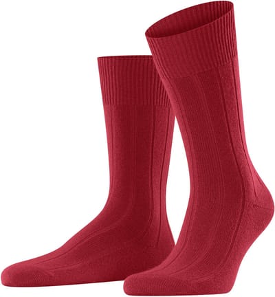 FALKE Lhasa Rib eenkleurig wol kasjmier sokken heren rood - maat 39-42