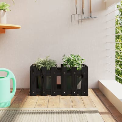 vidaXL - Plantenbak - met - hekontwerp - 60x30x30 - cm - massief - grenenhout - zwart