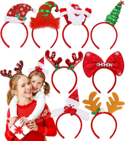 Set van 8 Kerst Haarbanden met Rendier en Kerstmuts voor Feestelijke Gelegenheden, Perfecte Haaraccessoires voor Volwassenen en Kinderen