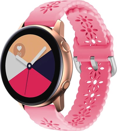 Strap-it 20mm - siliconen bandje met patroon geschikt voor Samsung Galaxy Watch 7 (40 & 44mm) / Watch 6 (Classic) / Watch 5 / 5 Pro / Watch 4 (Classic) / Watch 3 41mm / Watch 42mm / Watch Active (2) / Watch FE / Gear Sport - lichtgevend roze