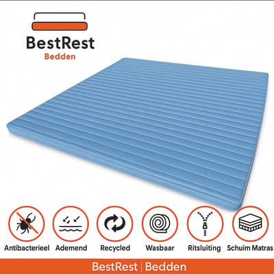 BestrestBedden - Dubbele Splittopper - 180x200cm - Traagschuim - Splittopper - Topdekmatras - Tencel Hoes - 10cm dik - OkoeTex - Wasbare hoes - Zacht hardheid