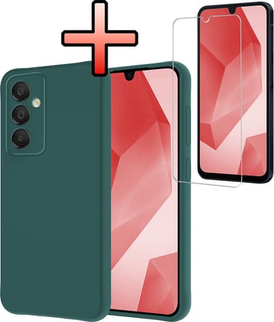 Hoesje - Met Screenprotector - Geschikt voor Samsung Galaxy A16 - Sterk & Shockproof - Back Cover - Siliconen Case - Telefoon Hoes - Donkergroen
