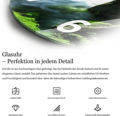 Coloray Wandklok - Gemorste aquarelverf Glazen Wandklok - 30fi cm - Blauw Wandklok - Wandklok Ronde - Wandklok Modern - Wandklok Keuken - Stille Wandklok