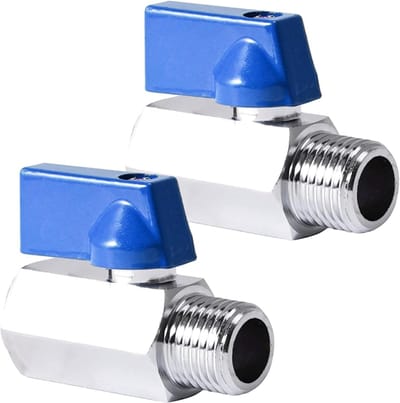 Allecta - Mini-Kogelkraan Set van 2, 3/8 Inch AG x IG Kogelventielen, Messing, Blauwe Handgreep, DN10 Voor Water en Olie.