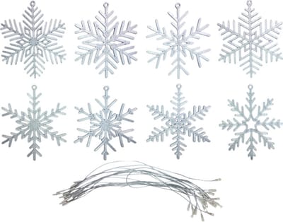 Kerstversiering hangers - kerstboomversiering - kerstballen - sneeuwvlokje set zilverkleurig 8 stuks