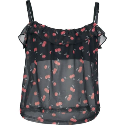 Pussy Deluxe - Rockabilly Top - Sweet Cherries - S tot XXL - voor Vrouwen - zwart